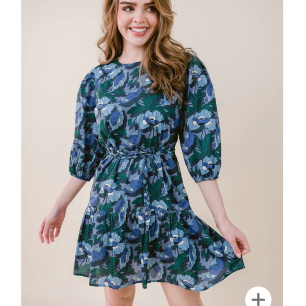 LAROQUE Zoe Tana Lawn Cotton Dress in Blue Poppy Liberty Fabric Small
